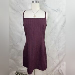 Sleeveless Burgundy Pinstripe Square-Neck Dress